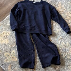 Navy Textured Women's Pants & Jumpsuit Set